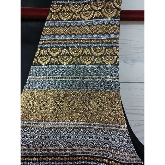 Vtg Orare Vest Black Gold Tone Striped Metallic Gold Silver Sz M - Picture 2 of 7